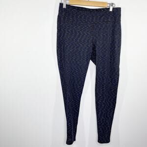 Gap Fit Black Blue White Striped Printed Pull On Leggings Women's Size Large L